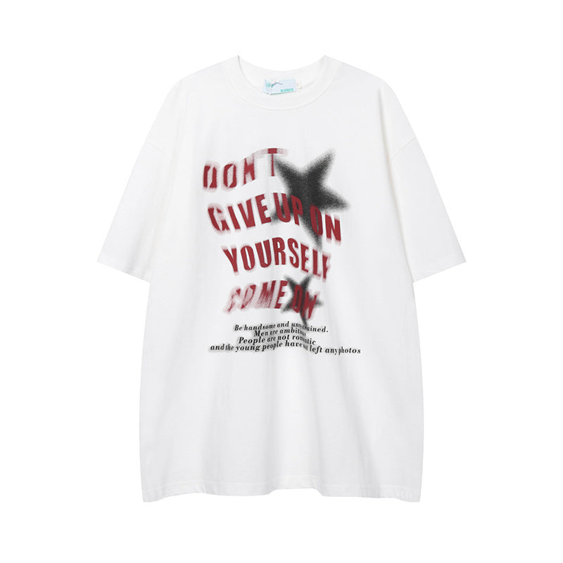 Men's Casual Cotton Round Neck Letter Print T-Shirt