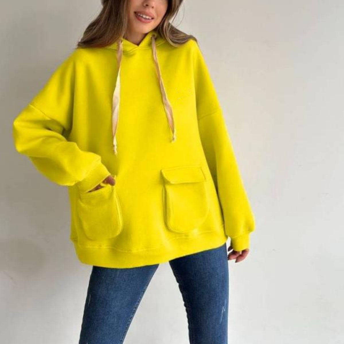 Cozy Fleece Pocket Pullover Hoodie for Women
