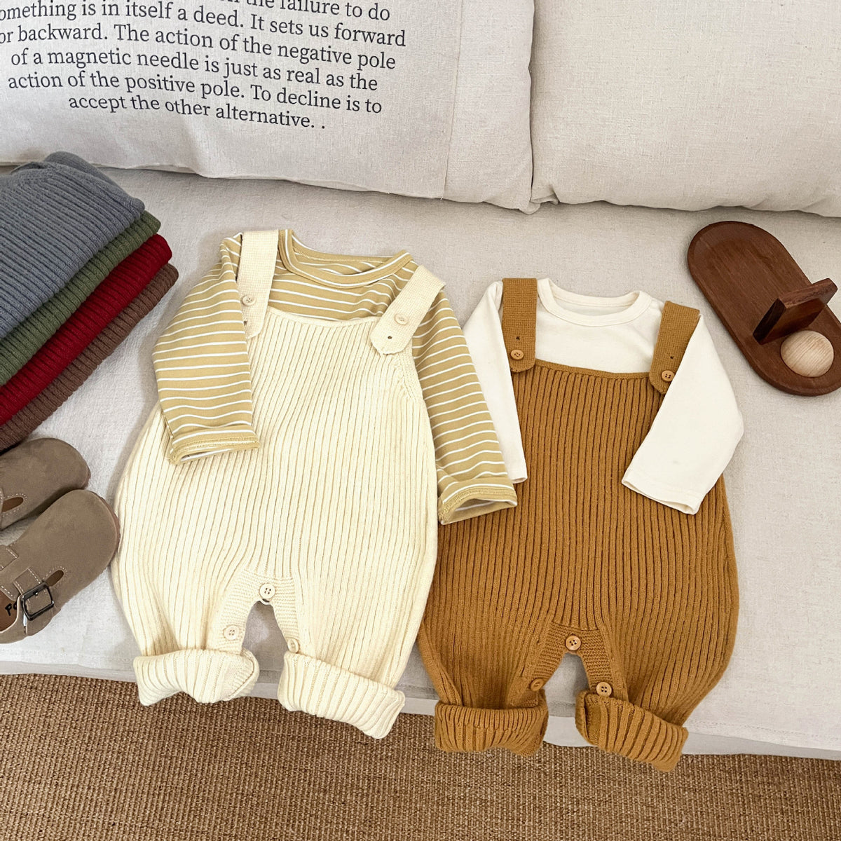 Cozy Knitted Infant Suspender Jumpsuit for Spring & Autumn
