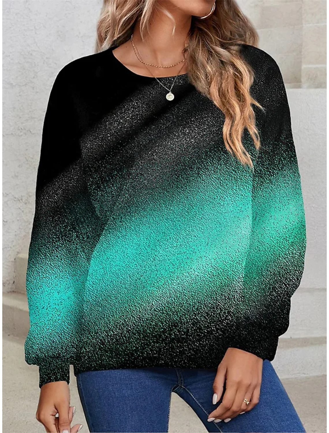 Gradient Sequin Long Sleeve Loose Sweatshirt for Women