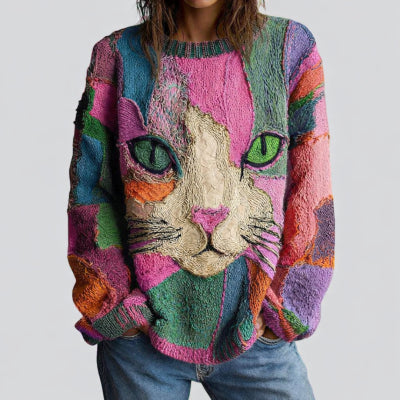 European-style Loose Animal Print Faux Sweater