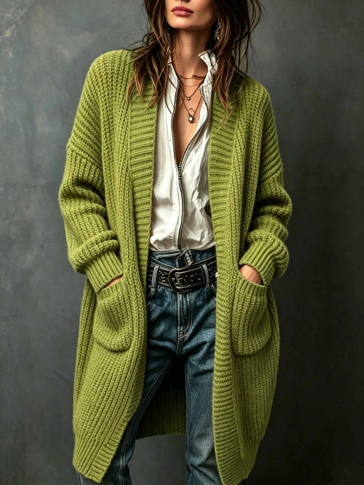 Western-style Breezy Pocket Cardigan Sweater