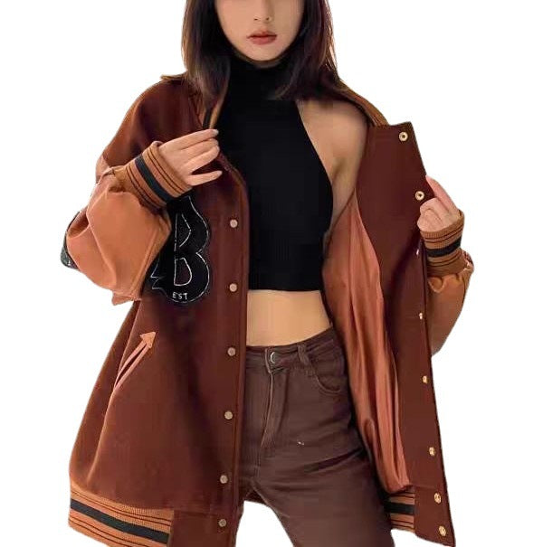 Unisex Colorblock Wool Lapel Coat