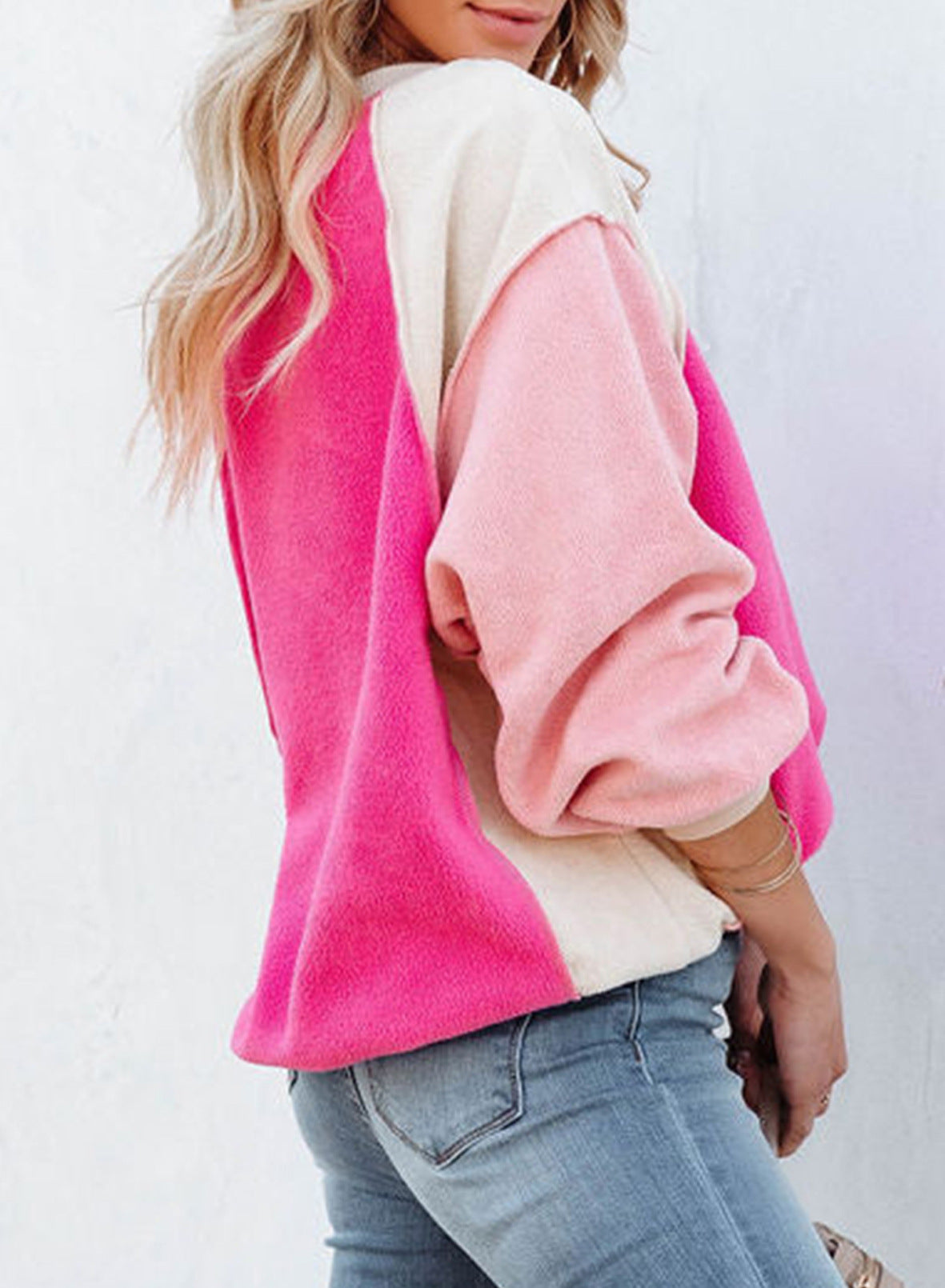 Cozy Colorblock Fleece Lantern Sleeve Pullover Top