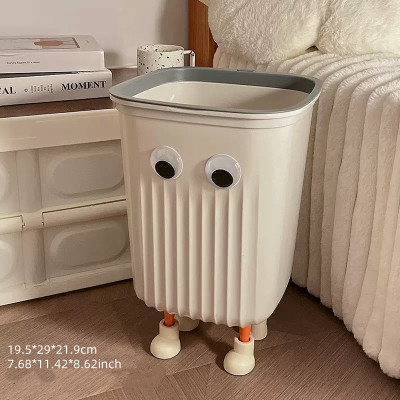 Cute Cartoon Plastic Rectangular Open-Top Trash Can with Playful Eyes