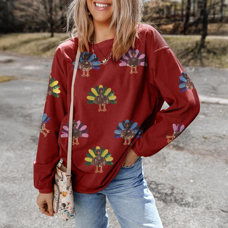 Women's Fashion Print Loose Long Sleeve Sweater