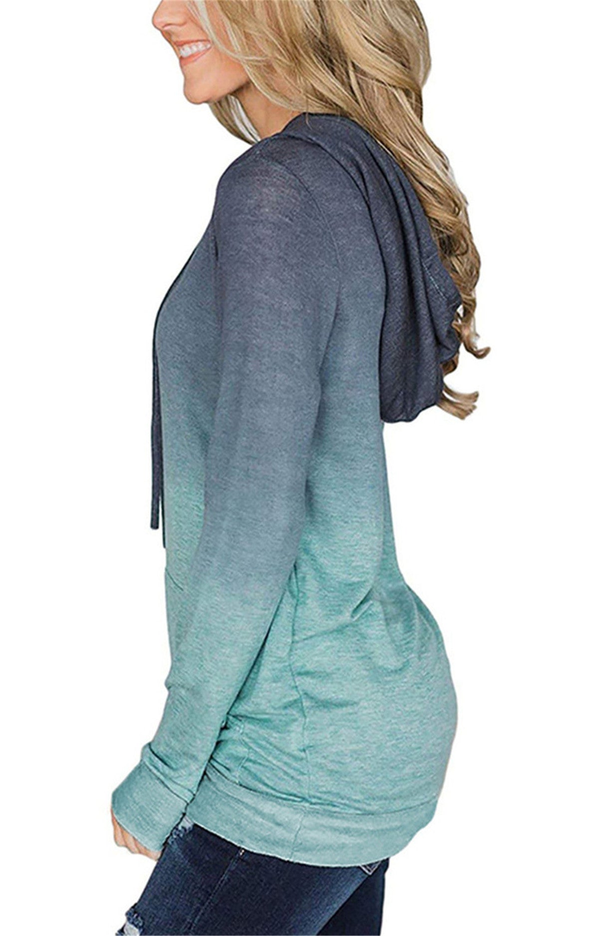 Gradient Hooded Drawstring Slim Sweatshirt