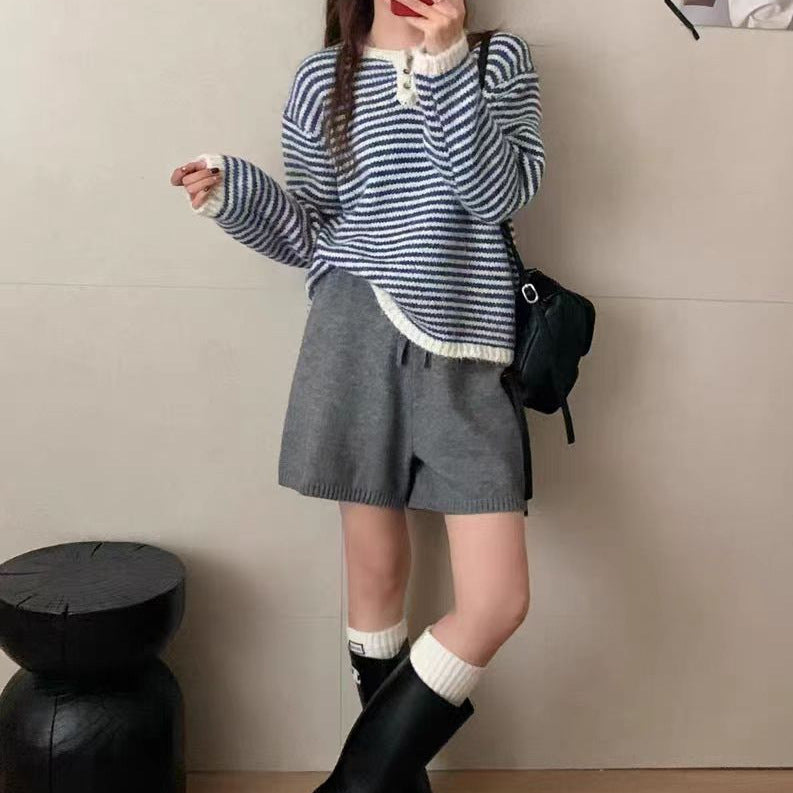 Retro Loose Soft Glutinous Striped Sweater for Women