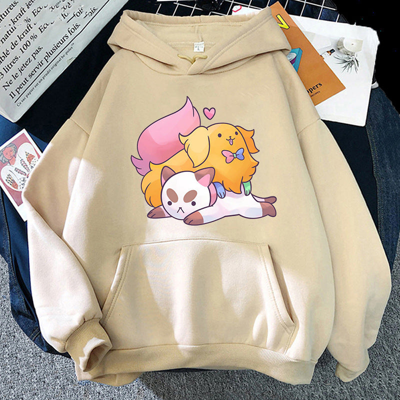 Cute Cartoon Cat & Puppy Graphic Pullover Sweater