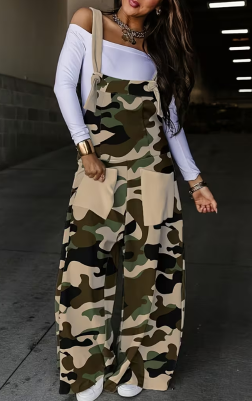 Retro Color Block Loose Wide-Leg Overalls