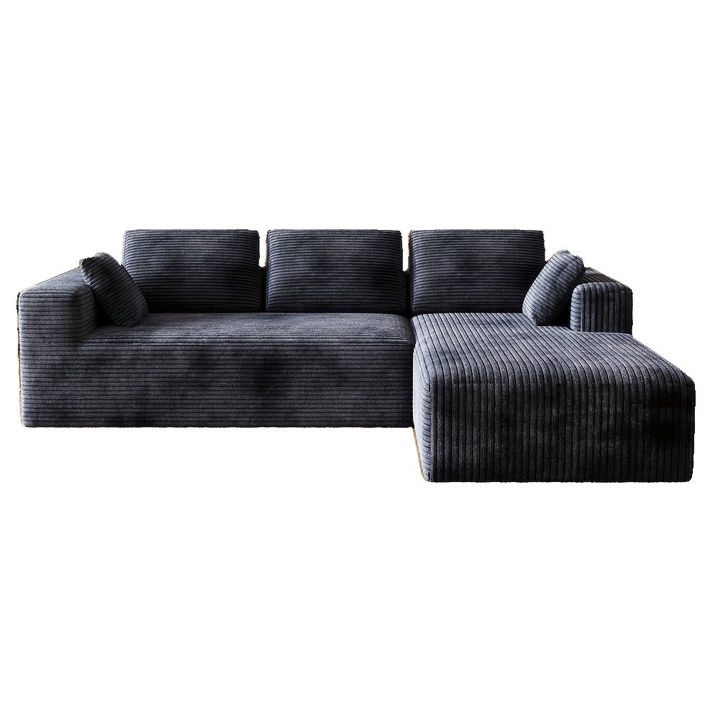 Extra Large L-Shaped Sofa with Right‑Side Chaise – Minimalist Compressed Frame, Plush Corduroy Upholstery