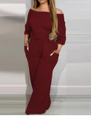 Ladies' Off Shoulder Waist Jumpsuit