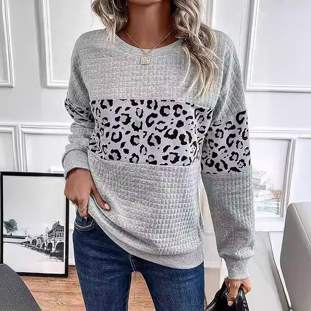 Chic Leopard Print Long Sleeve Casual Sweatshirt