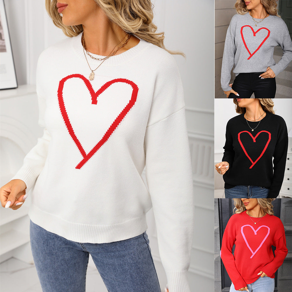 Women's Pullover Heart Knitted Sweater Top