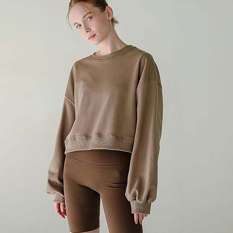 Women's Casual Long Sleeve Round Neck Cropped Sweater