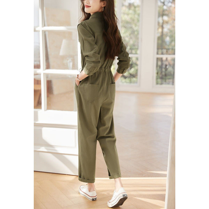 Textured Loose-fitting Jumpsuit With Pockets And A Drawstring