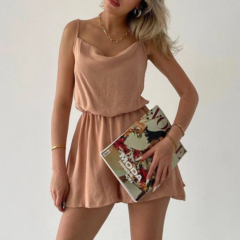 Chic Wide-Leg Cinched Waist Jumpsuit Shorts