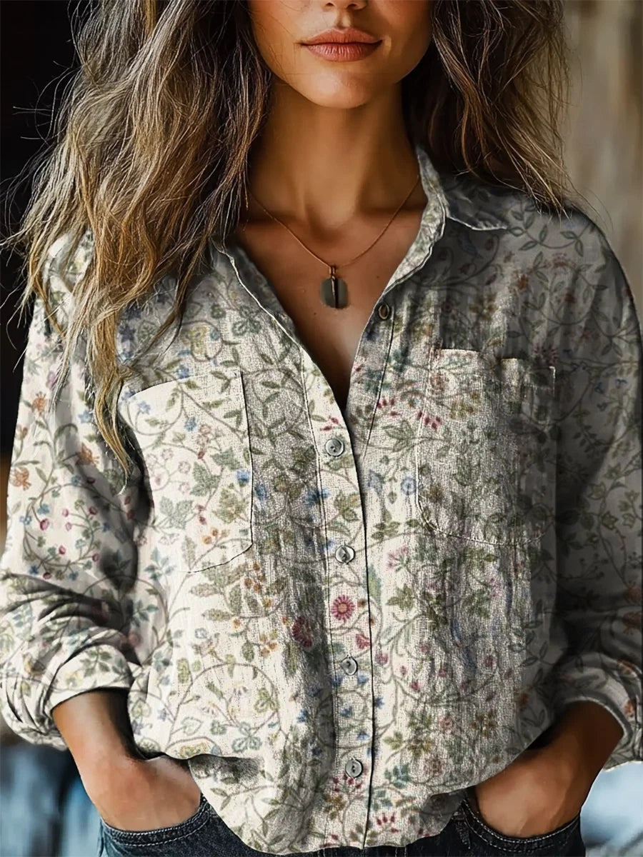 Women's Top V-neck Printed Exquisite Linen