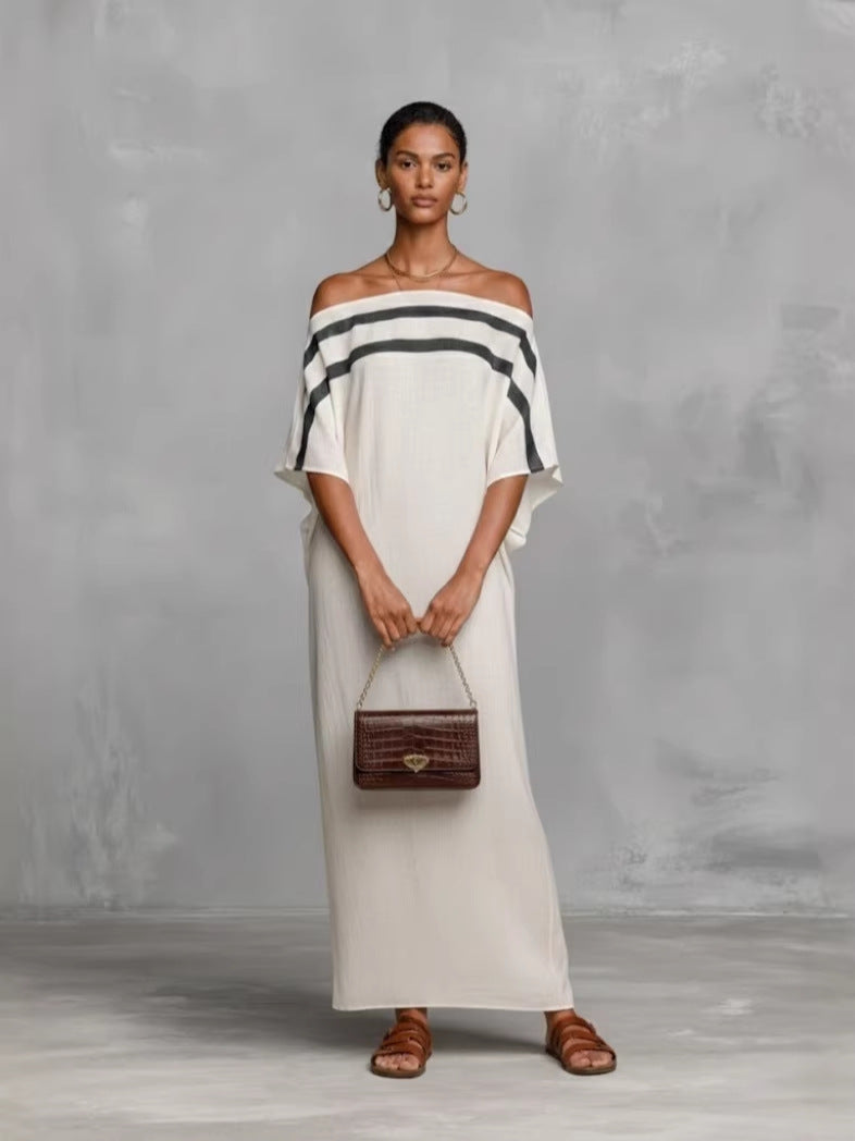 One-Shoulder Batwing Sleeve Summer Vacation Maxi Dress