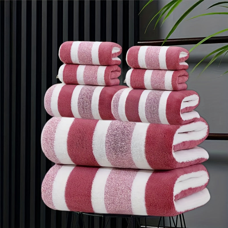 8pcs set, no hair loss, super water absorption, super soft five-star hotel standard two-color striped interval bath towel combination, including 2 large bath towels, 2 large Bath Towels and 4 Bath...