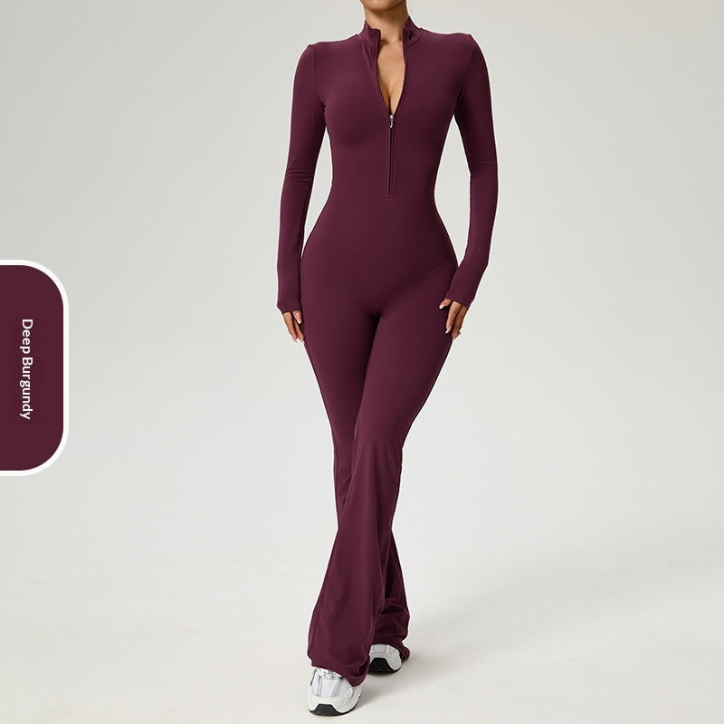 Zip-Up Long-Sleeve Fitness Workout Yoga Bodysuit
