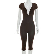 Womens Solid-color Slimming U-neck Jumpsuit