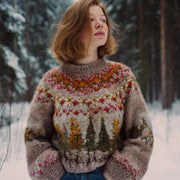Printed Round-neck Hoodie with Striped Patch Design