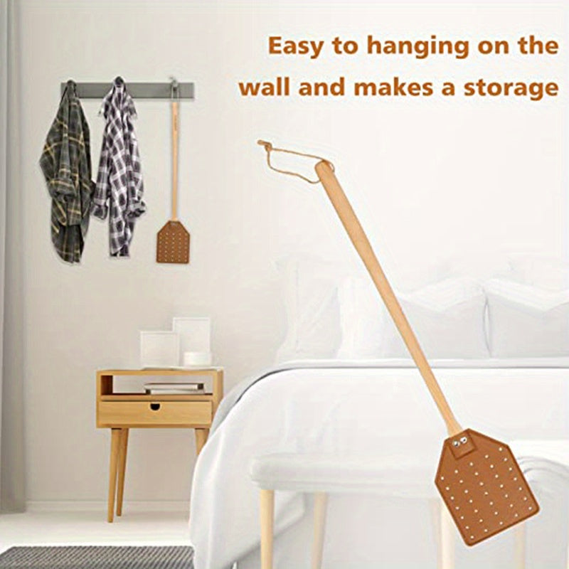 Brown Leather and Wood Long Handle Brush or Broom