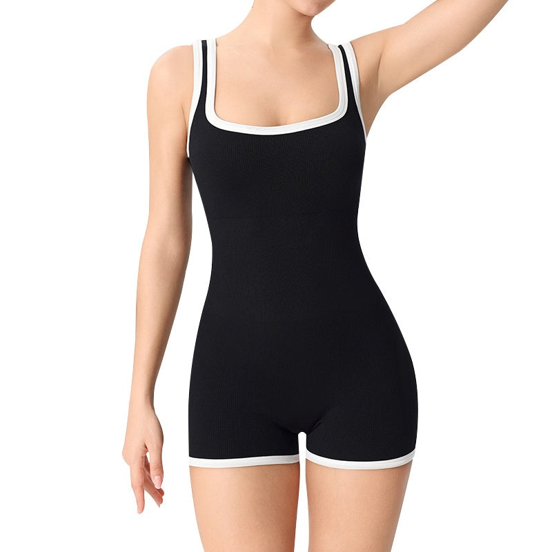 Seamless Sports Romper with Built-in Chest Pad & Belt