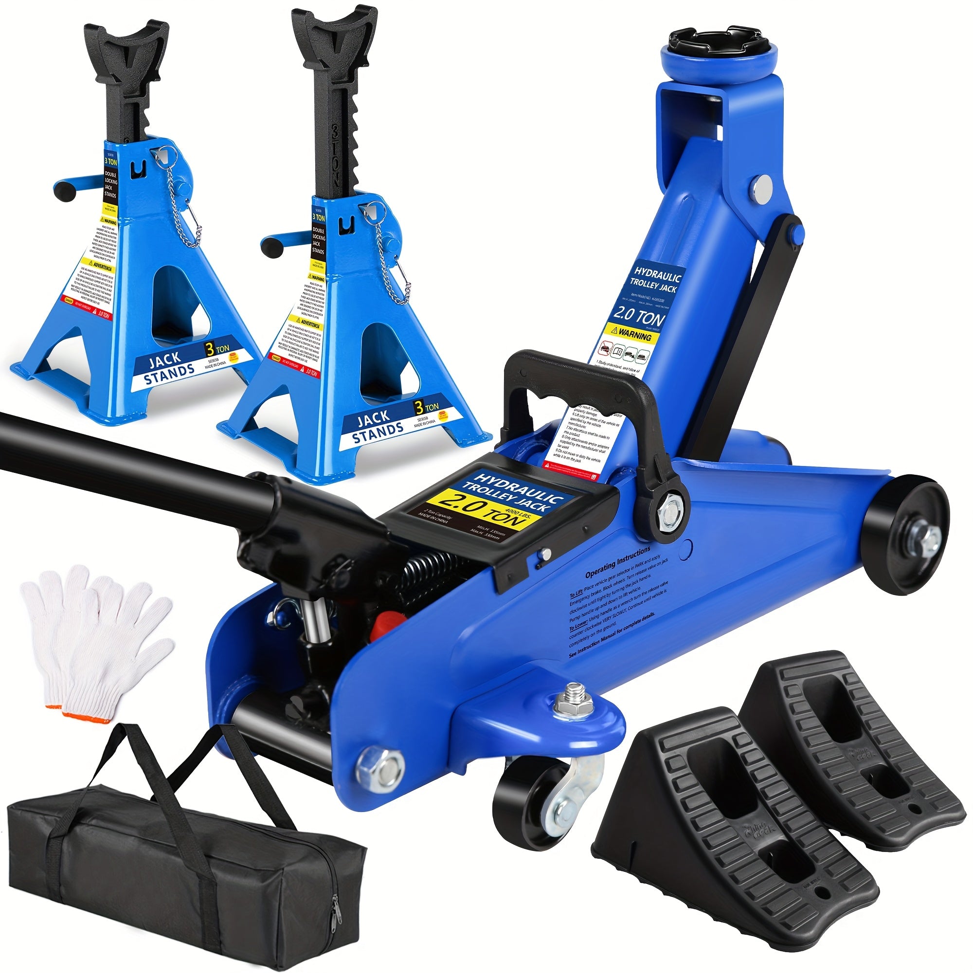 2/2.5/3 Ton Capacity Floor Car Jack Low Profile Garage Hydraulic Trolley Service Lift Floor Jack Combo with With 2 Ratchet 3 Ton Jack Stands, Tire Repair Kit, 14-inch Wheel Cross Wrench, Wheel...