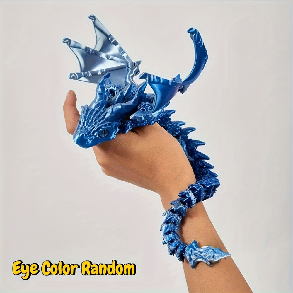 Flying dragon figurine with holographic 3D print and articulated wings