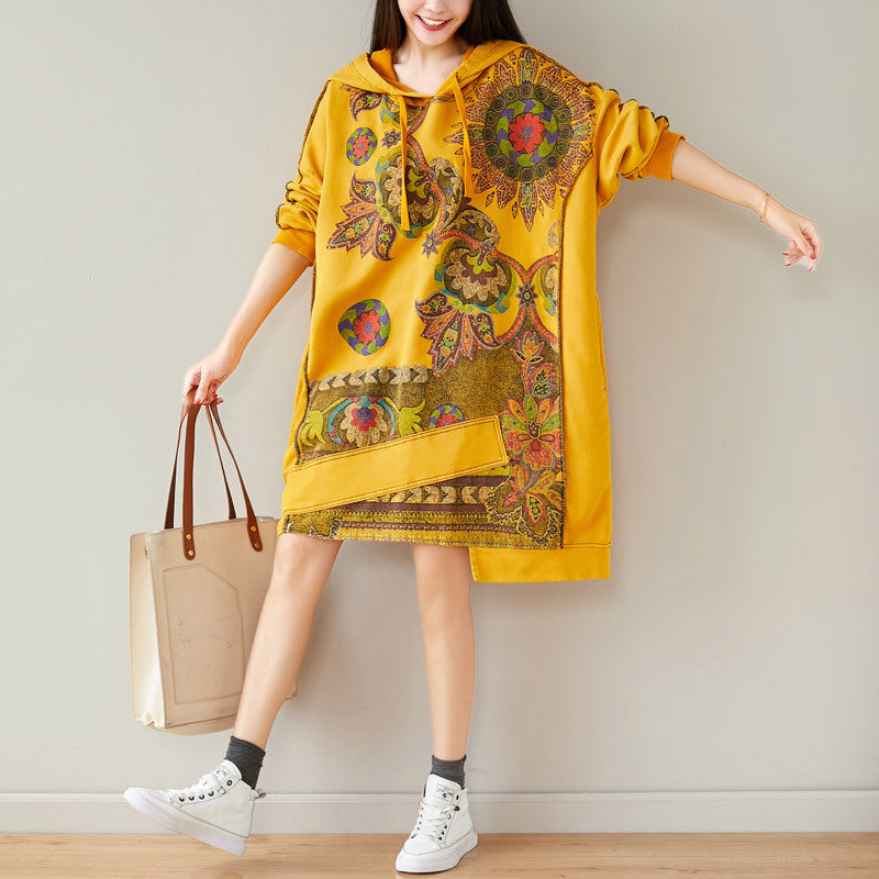 Women's Retro Hooded Batwing Sweater Dress