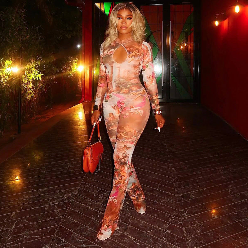 Women's Sexy Cutout Form-Fitting Long Sleeve Jumpsuit