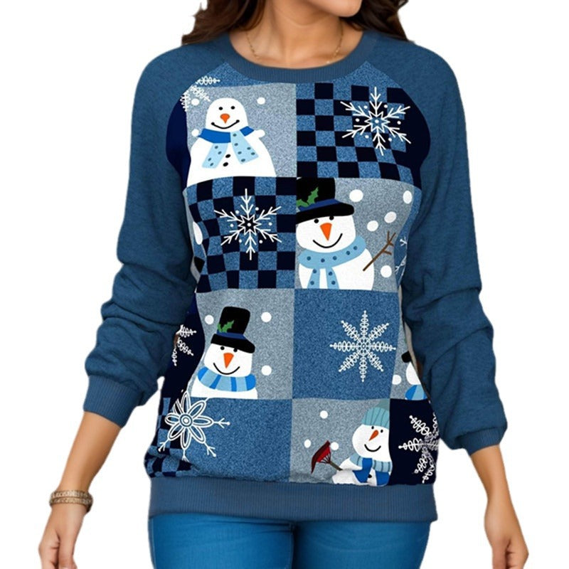 Festive Christmas Printed Raglan Sleeve Sweater