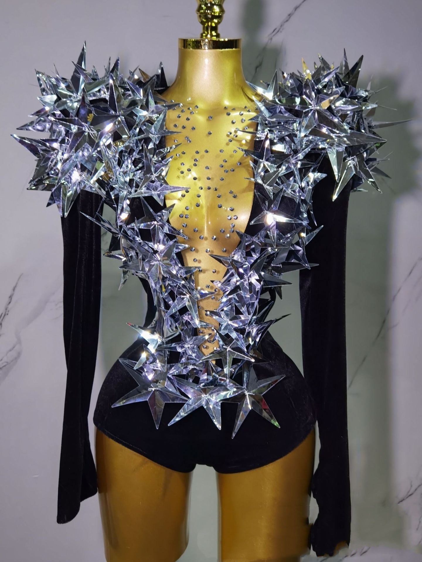 Golden Star Padded Shoulder Jumpsuit Statement Stage Outfit