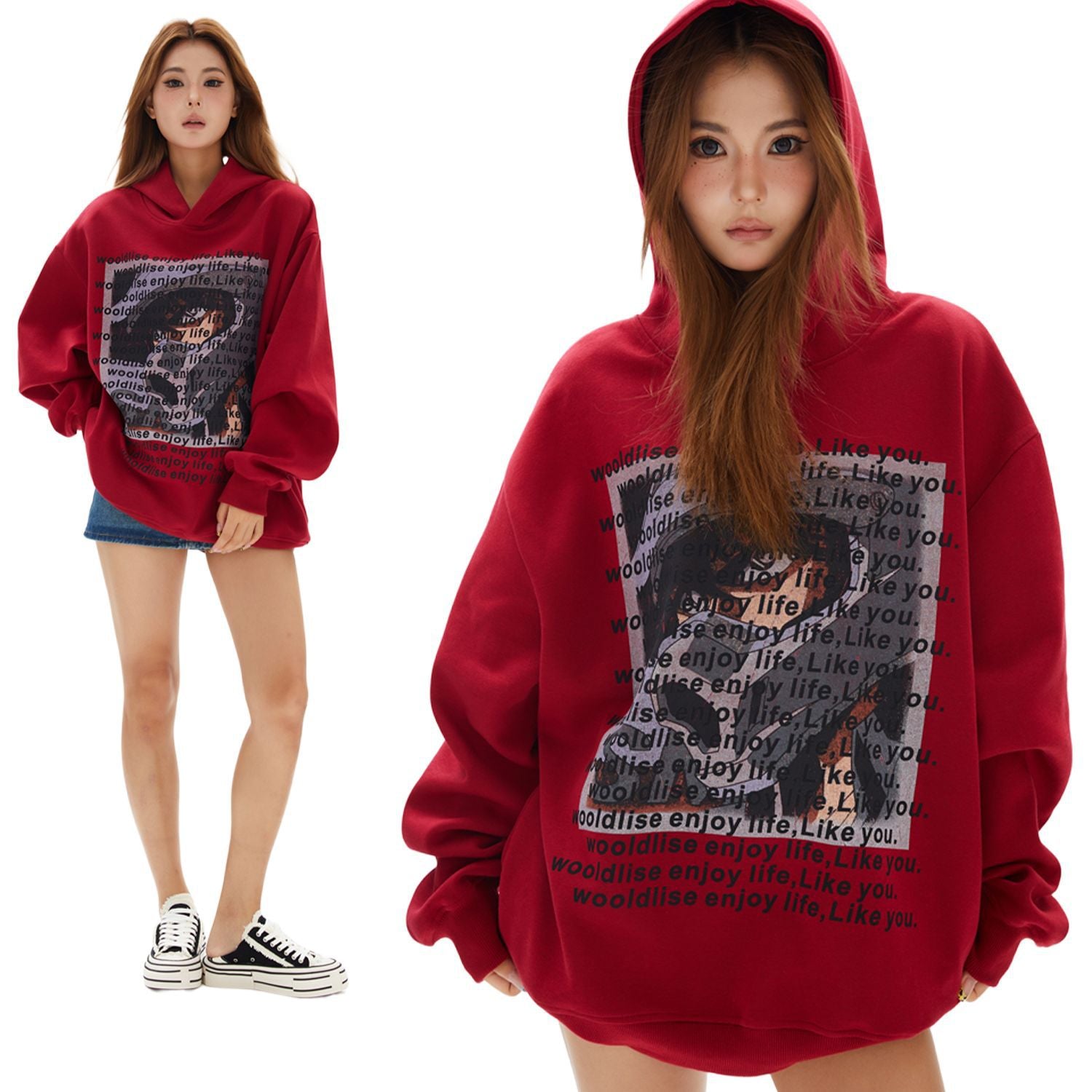 Women's Retro Loose Hooded Sweatshirt