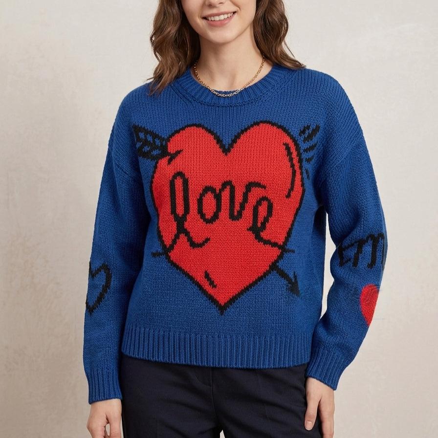 New Heart-pattern Long-sleeve Knit Sweater