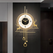 Modern Deer Wall Clock For Living Room, Large Golden Decorative Wall Clock With Light, Creative Silent Clock Battery Operated For Kitchen//Bedroom//Dinning Room/Entryway Metal Wall Decor