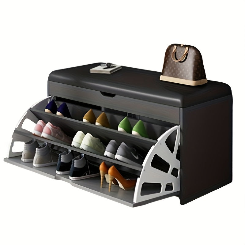 [Shoe Bench with Flip-Drawer] Freestanding Shoe Rack - Shoe Bench with Flip-Drawer and Seat Cushion for Entryway