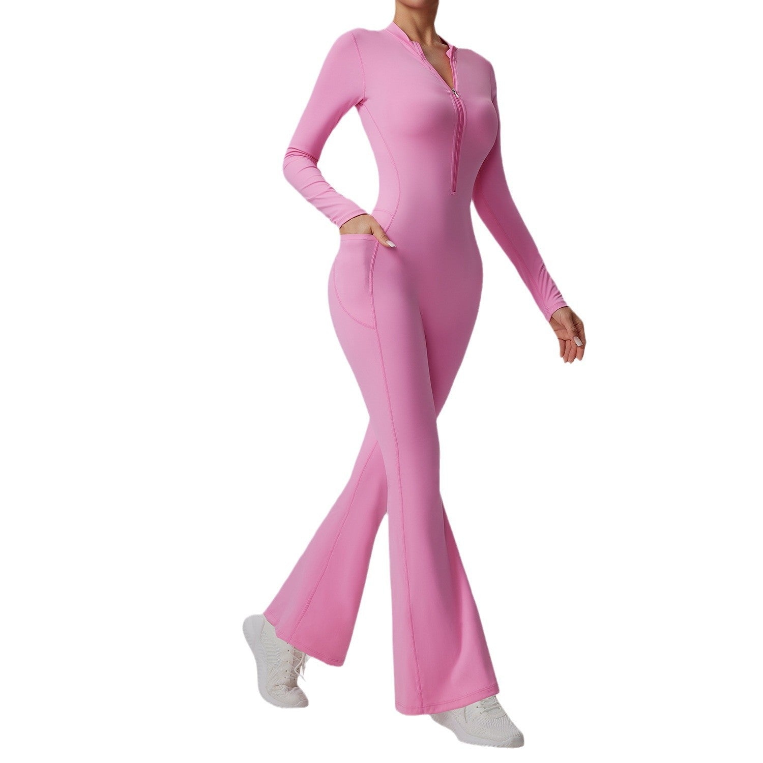 Slim-Fit Zip Long-Sleeve Yoga Jumpsuit