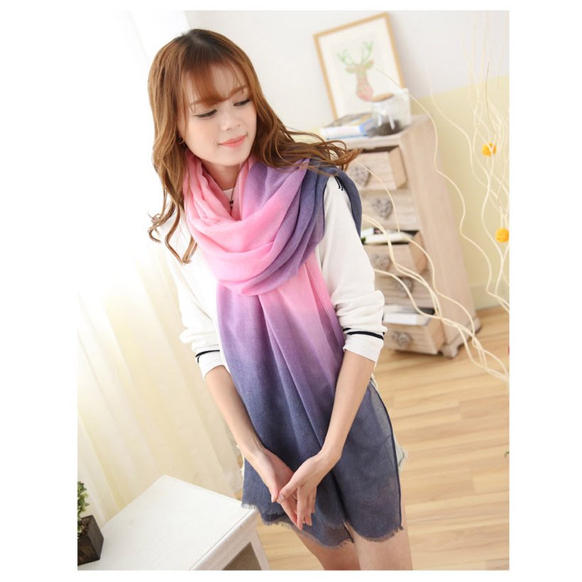 Rainbow Oversized Shawl - Gradient Cotton & Linen Blend