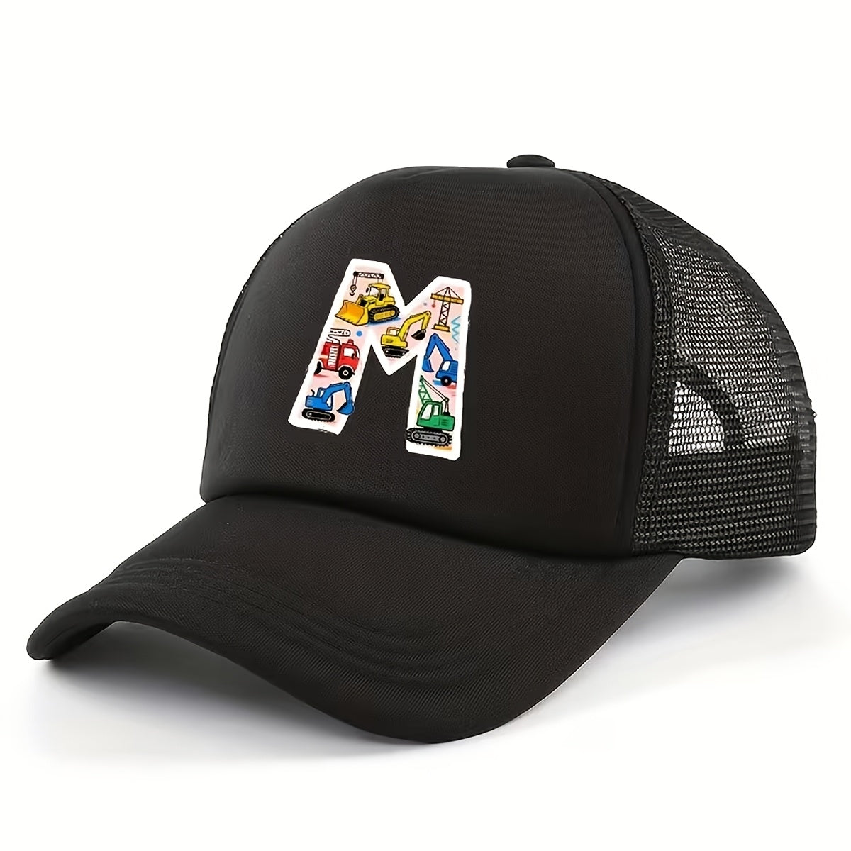 Adjustable Construction Vehicle Printed Trucker Hat for Kids
