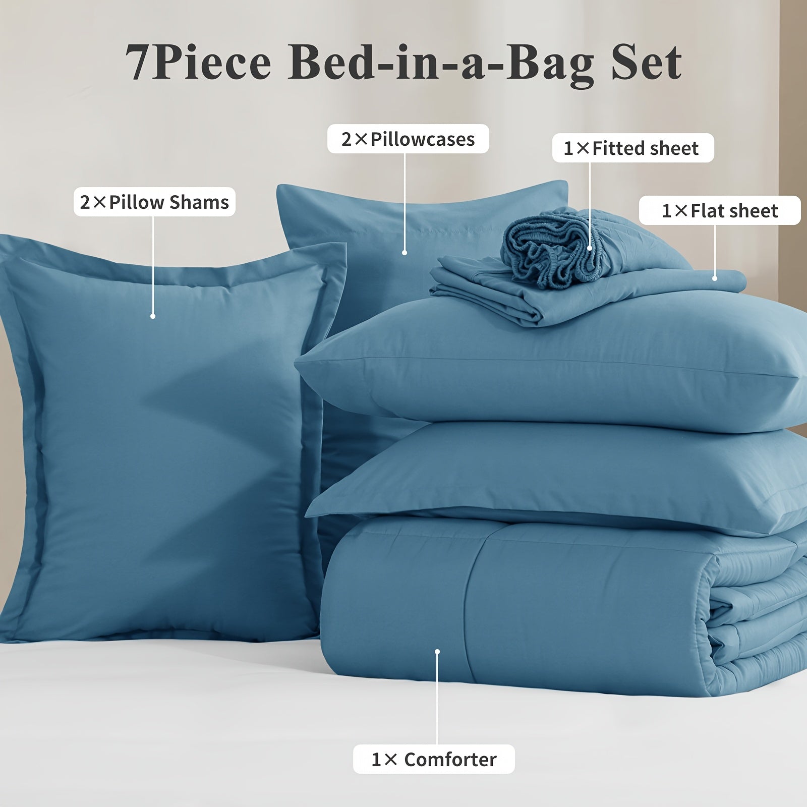 7pcs Ultra-Soft Bed In A Bag, Down Alternative Bedding Sets With All Season Quilted Comforter, Flat Sheet, Fitted Sheet, Pillowcases -Gifts For The Family And Friends