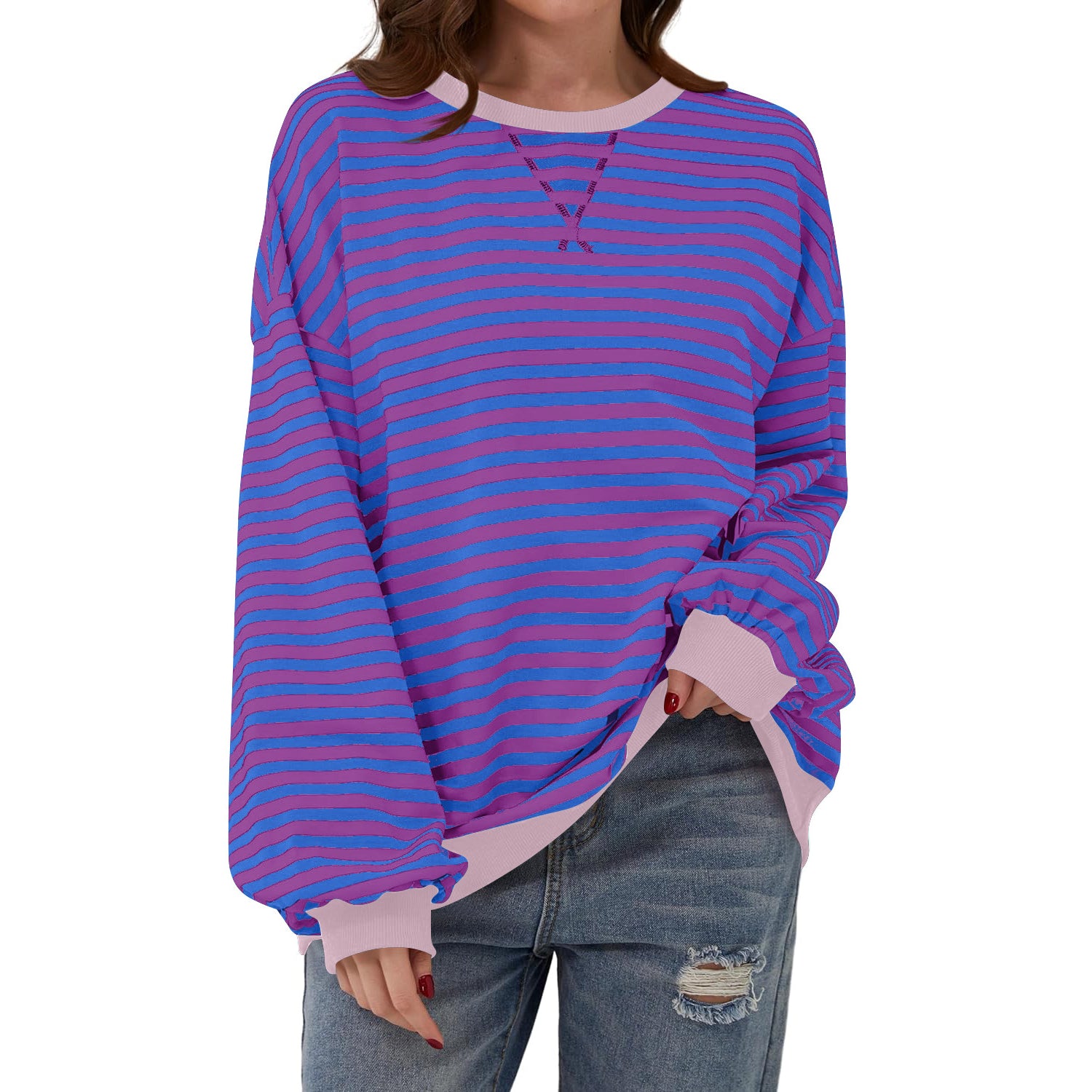 Women's Casual Striped Long Sleeve Pullover Sweater