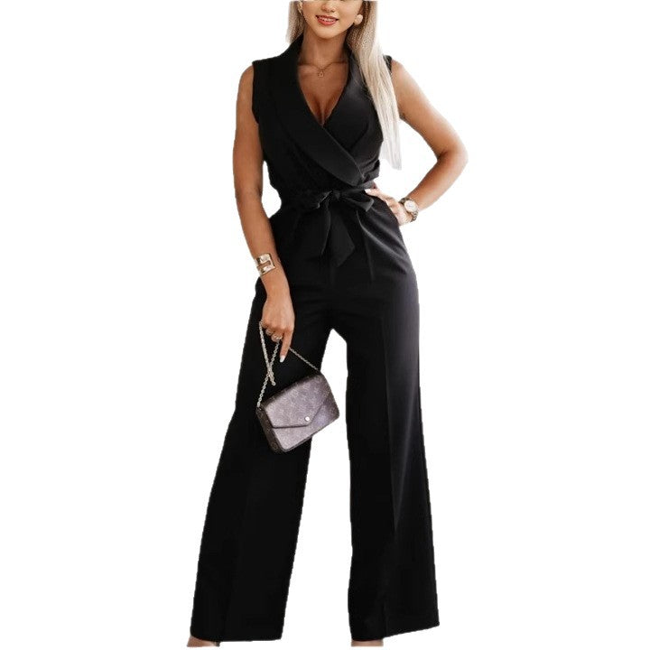Elegant Sleeveless Wide-Leg Jumpsuit with Belt