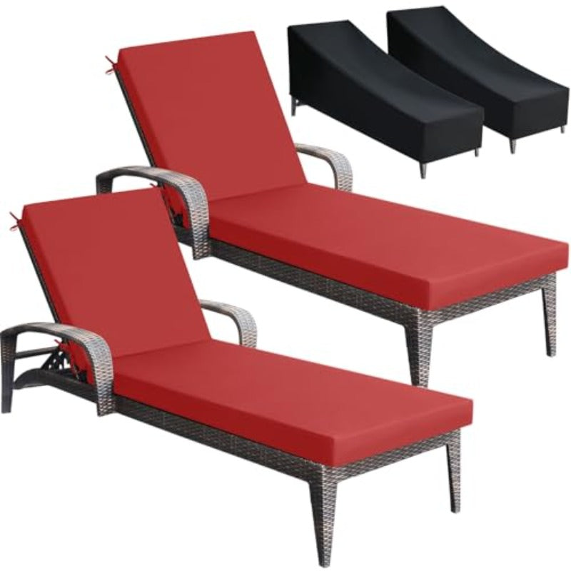 4pcs Outdoor Patio Set Includes 2 Chaise Lounge Adjustable Straps 21X70X3 in And 2 Patio Lounge Covers 30X80X26 In, Waterproof UV Resistant for Outdoor Furnitures