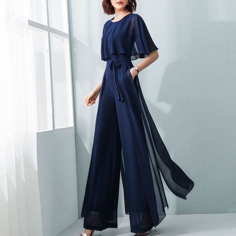 Elegant Ruffle Sleeve Wide-Leg Long Jumpsuit