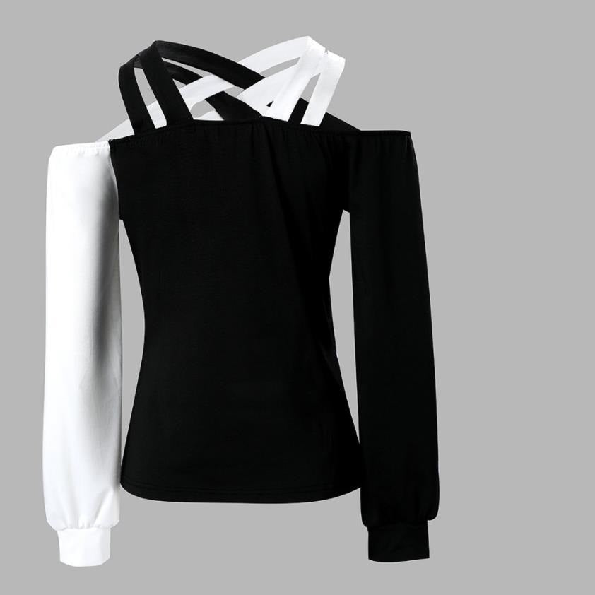 Chic Colorblock Cross-Belt Casual Women's Top