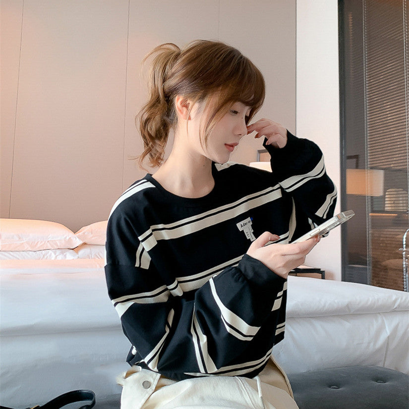 Women's Loose Striped Long Sleeve Casual Pullover Top