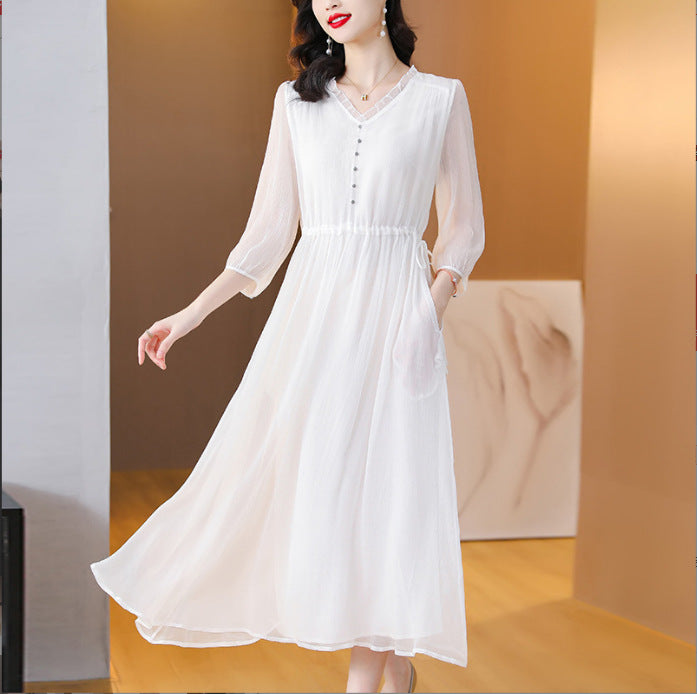 Women's High-Waisted Silk Midi Dress